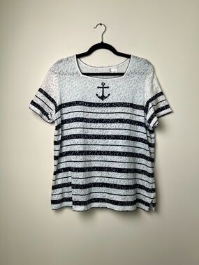 NWOT alfred dunner women’s M short sleeve black and white stripe top